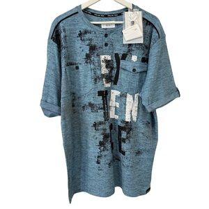 Projek Raw Cotton Graphic Print Short Sleeve Henley Shirt Size XXL Sky Blue NWT
